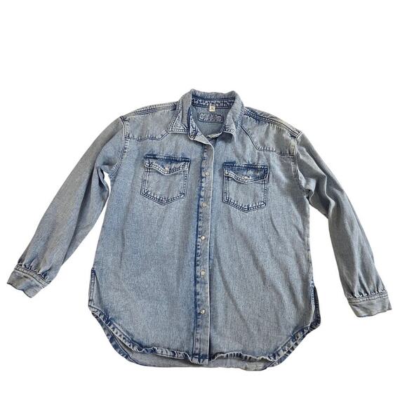 Maurices Medium Stone Wash Oversized Denim Shirt - Picture 1 of 7